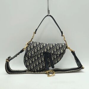 Christian Dior: Medium Navy Oblique Jacquard Saddle Bag w/ additional strap